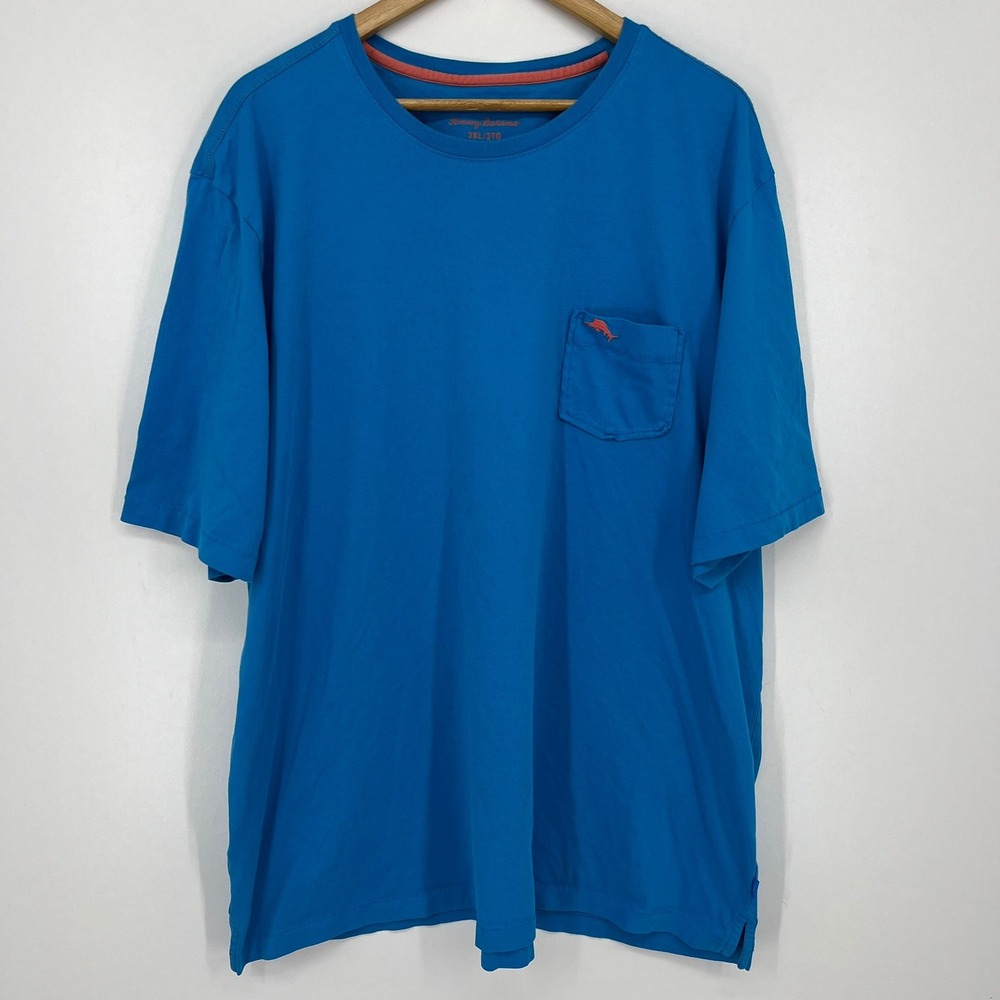 Tommy Bahama‎ Mens 3XL Blue Pima Cotton Pocket T-Shirt Marlin Logo